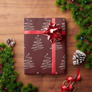 Traditional silver metal Christmas tree red  Wrapping Paper