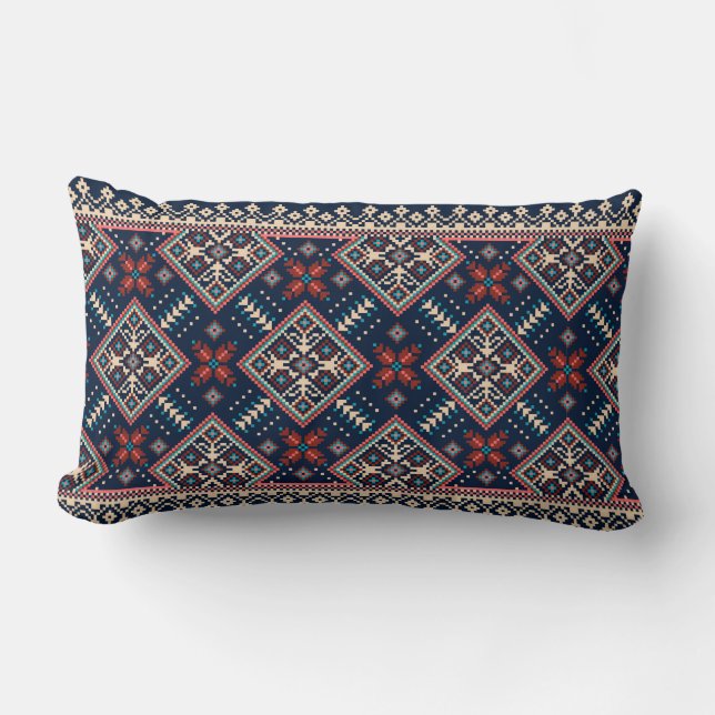 Traditional Slavic Embroidery Lumbar Pillow (Front)