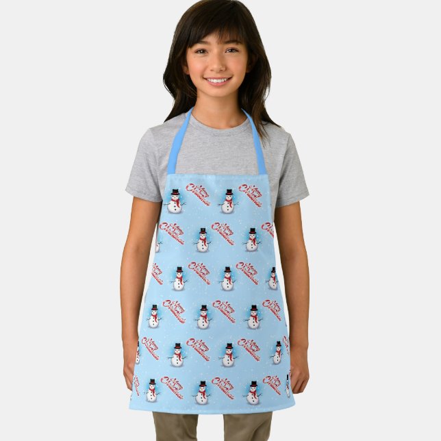 Traditional Snowman Christmas on LIGHT BLUE Apron (Insitu)