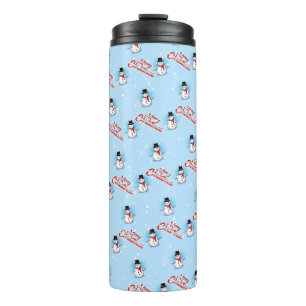Traditional Snowman withT Merry Christmas on BLUE  Thermal Tumbler