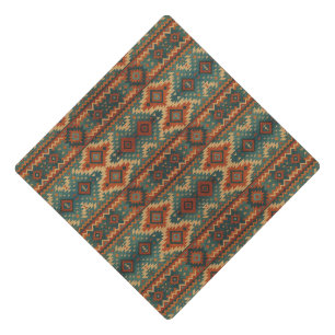 Traditional Southwestern rustic teal & brown Graduation Cap Topper