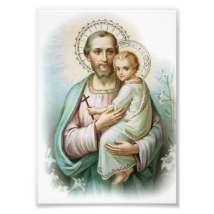 Traditional St. Joseph & Child Jesus with Cross Photo Print