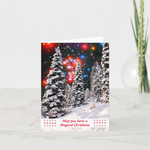Traditional Stars Snowy Trees Holiday Card