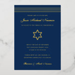 Traditional stripe Bar Mitzvah Star of David Gold<br><div class="desc">Real gold foil is here; choose from Gold foil, rose gold, or silver foil. Background colour is customizable. If desired add a photo to the back side as well. If you'd like to remove text from the foil layer, enter the editor and cut and paste those layers onto the front...</div>