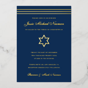 Traditional stripe Bar Mitzvah Star of David Gold