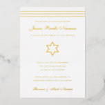 Traditional stripe Bat Mitzvah Star of David Gold<br><div class="desc">Real gold foil is here; choose from Gold foil, rose gold, or silver foil. Background colour is customizable. If desired add a photo to the back side as well. If you'd like to remove text from the foil layer, enter the editor and cut and paste those layers onto the front...</div>