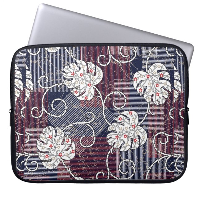 traditional stripes and leaves pattern laptop sleeve (Front)