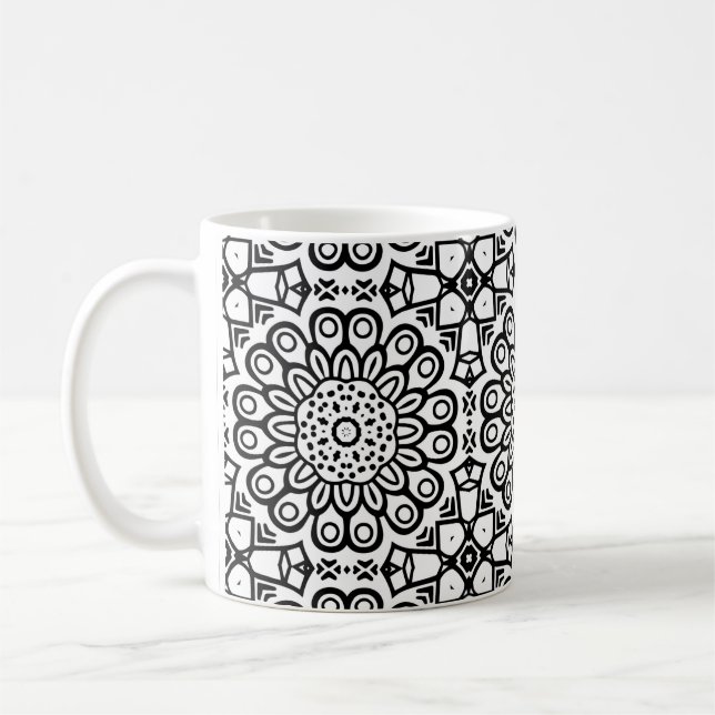 Traditional sunflower batik pattern ornamentscroll coffee mug (Left)