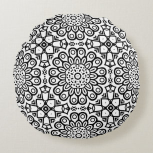 Traditional sunflower batik pattern ornamentscroll round pillow
