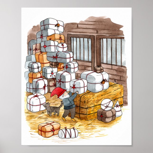 Traditional Swedish Tomten Christmas Watercolor  Poster (Front)