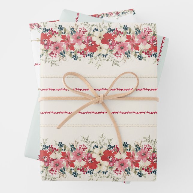 traditional tapestry christmas foliage Holiday Wrapping Paper Sheet (In situ)