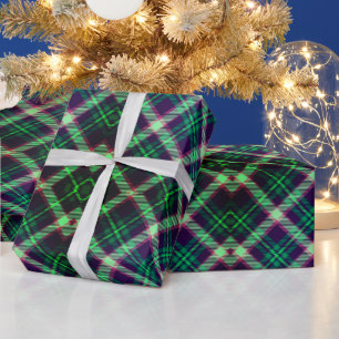 Traditional Tartan Green Blue Plaid Wrapping Paper