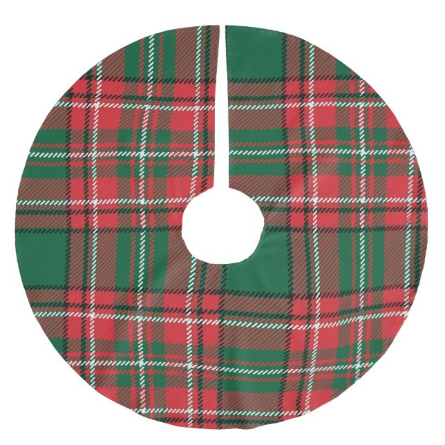 Traditional tartan: red-green plaid pattern. brushed polyester tree skirt (Front)