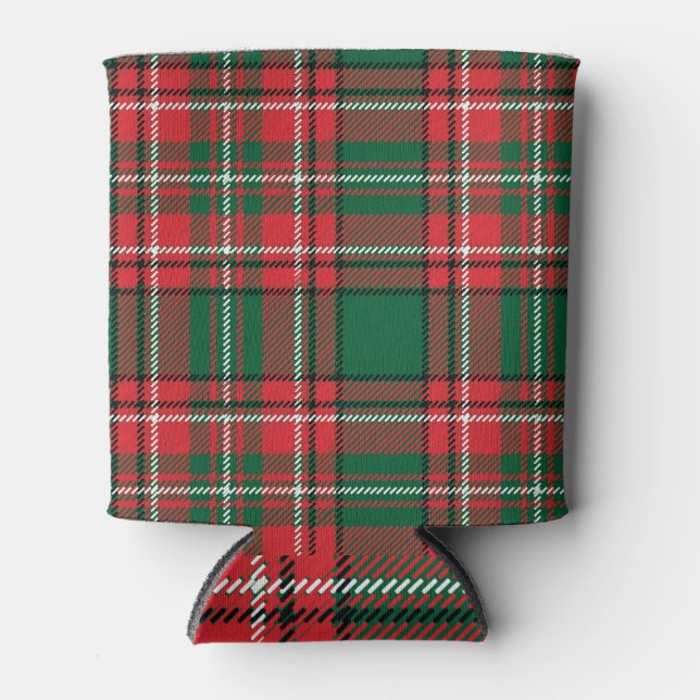 Traditional tartan: red-green plaid pattern. can cooler (Front)