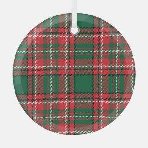 Traditional tartan: red-green plaid pattern. glass ornament
