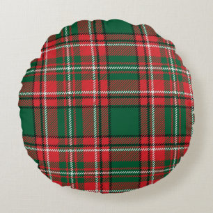 Traditional tartan: red-green plaid pattern. round pillow