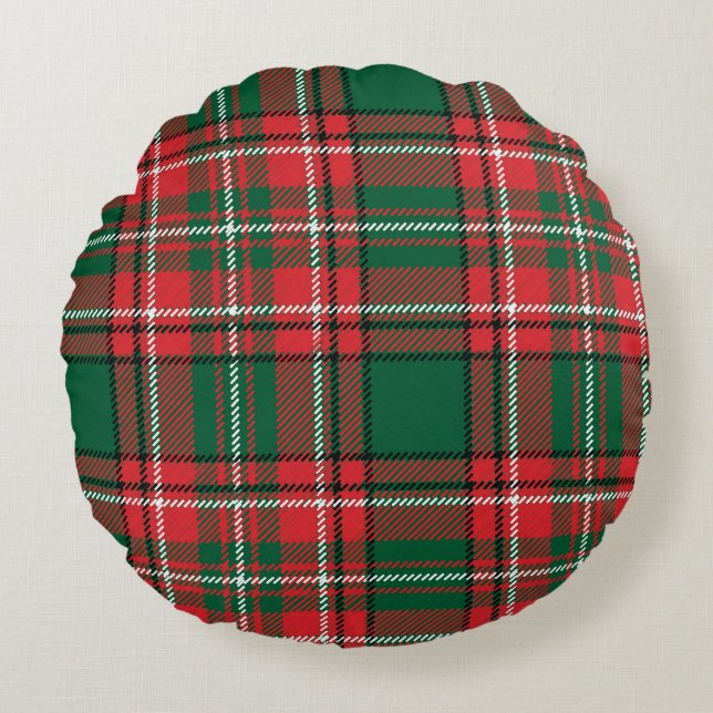 Traditional tartan: red-green plaid pattern. round pillow (Front)