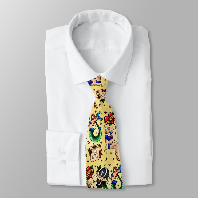 Traditional Tattoo Flash Sheet Neck Tie (Tied)