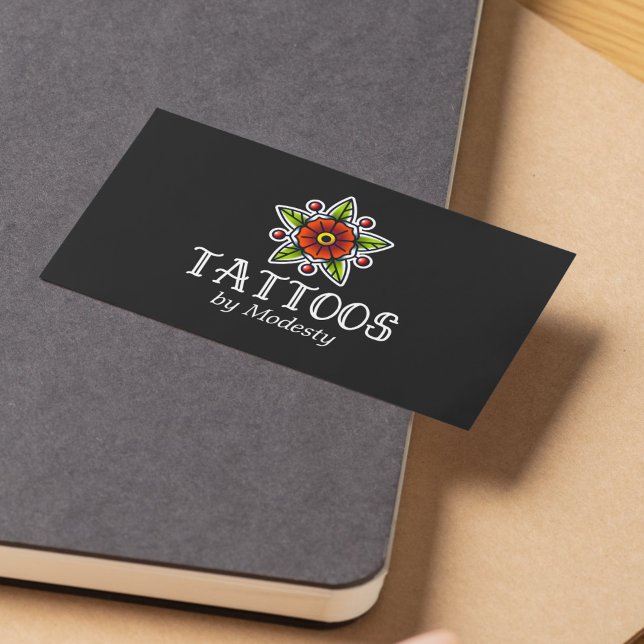 Traditional Tattoo Flower Business Card (Traditional Tattoo Flower Business Card)