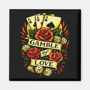 Traditional Tattoo Retro Tattoo Roses Dice Cards V Magnet