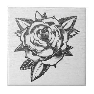 Traditional Tattoo Rose - Vintage Ceramic Tile