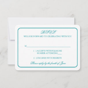 Traditional Teal and White Wedding RSVP Reply