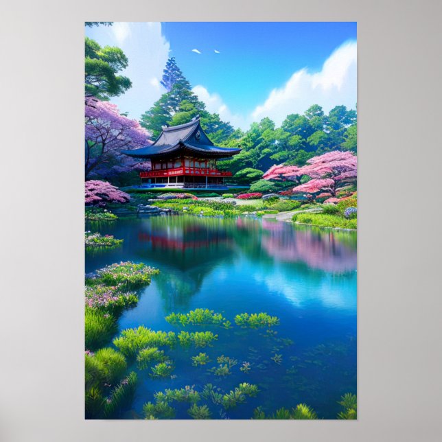 Traditional Temple by the Lake Poster (Front)