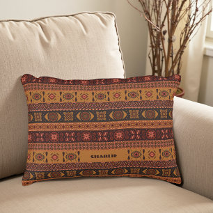 Traditional Terracotta Ethnic Tribal Boho Pattern Accent Pillow