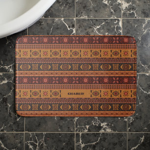 Traditional Terracotta Ethnic Tribal Boho Pattern Bath Mat