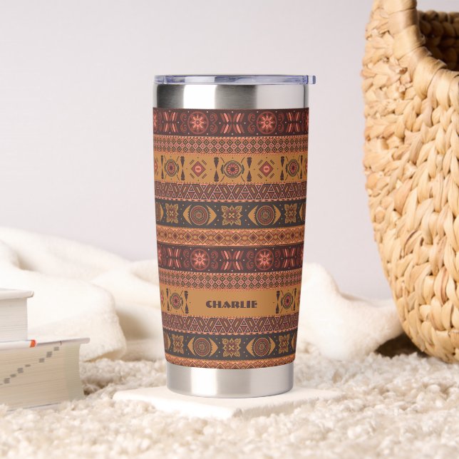 Traditional Terracotta Ethnic Tribal Boho Pattern Insulated Tumbler (Living Room)