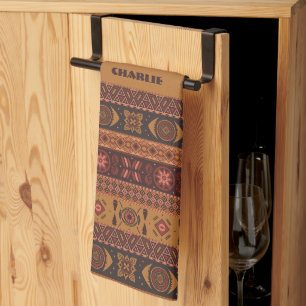 Traditional Terracotta Ethnic Tribal Boho Pattern Kitchen Towel