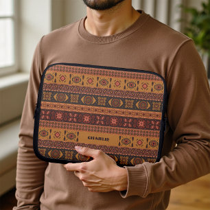 Traditional Terracotta Ethnic Tribal Boho Pattern Laptop Sleeve