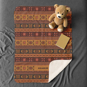 Traditional Terracotta Ethnic Tribal Boho Pattern Sherpa Blanket
