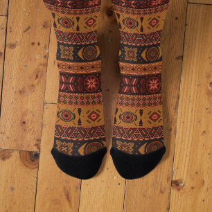 Traditional Terracotta Ethnic Tribal Boho Pattern Socks