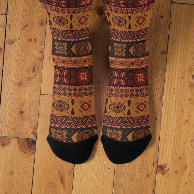 Traditional Terracotta Ethnic Tribal Boho Pattern Socks (Creator Uploaded)