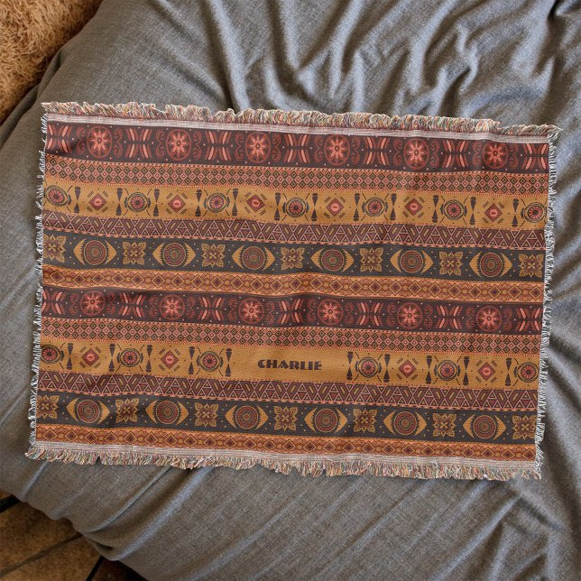 Traditional Terracotta Ethnic Tribal Boho Pattern Throw Blanket (Creator Uploaded)