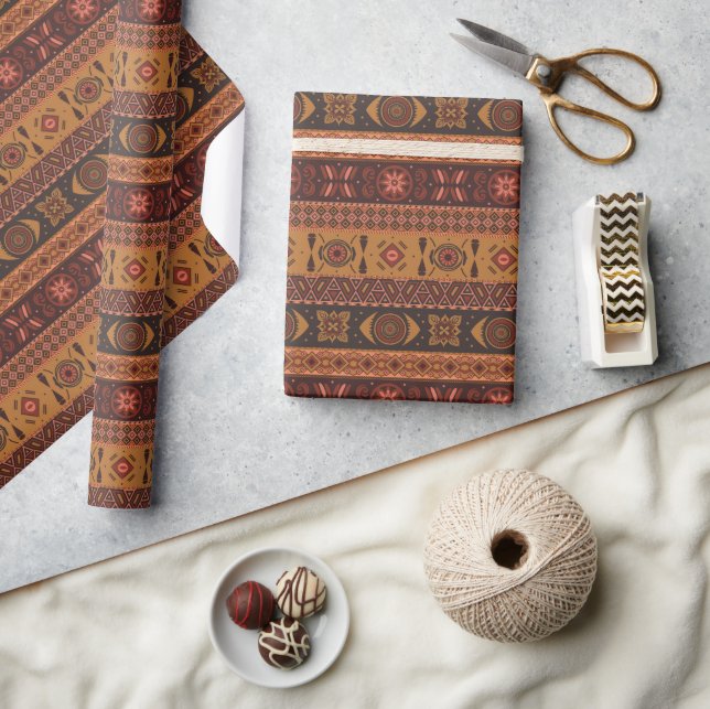 Traditional Terracotta Ethnic Tribal Boho Pattern Wrapping Paper (Crafts)