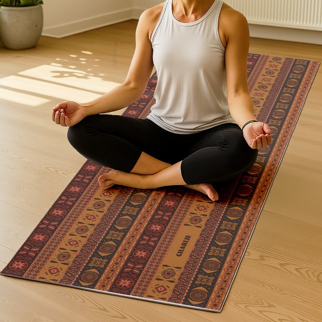 Traditional Terracotta Ethnic Tribal Boho Pattern Yoga Mat (Creator Uploaded)