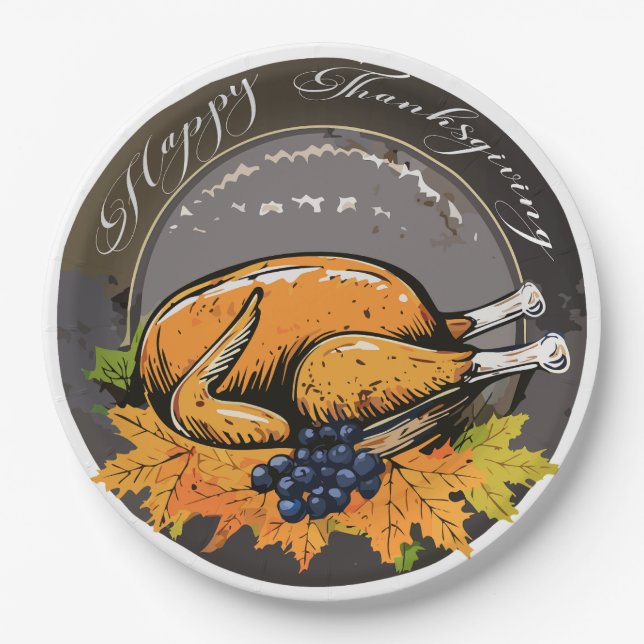 Traditional Thanksgiving Design Paper Plate (Front)
