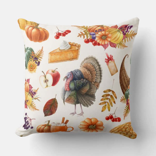 Traditional Thanksgiving Holiday Throw Pillow (Front)