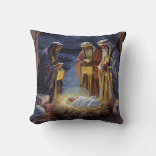 Traditional Three Wise Men Nativity Throw Pillow
