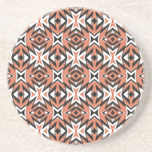 Traditional tile, ethnic coral geometric. coaster