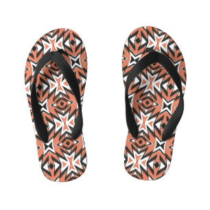 Traditional tile, ethnic coral geometric. kid's flip flops