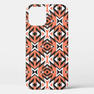 Traditional tile ornament in ethnic style, coral c iPhone 12 case