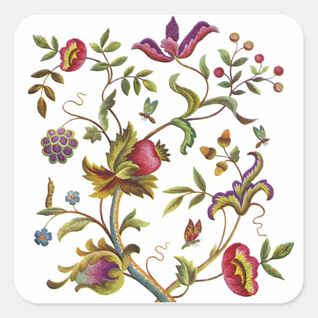 Traditional Tree of Life Embroidery Pattern Square Sticker (Front)