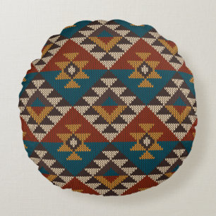 Traditional Tribal Aztec seamless pattern on the w Round Pillow