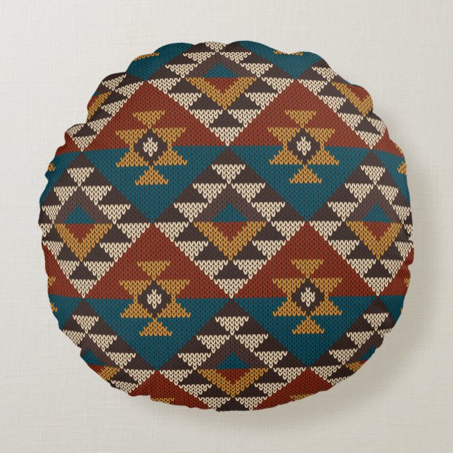 Traditional Tribal Aztec seamless pattern on the w Round Pillow (Front)