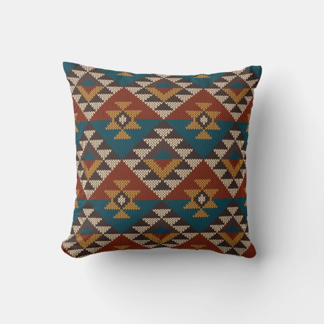Traditional Tribal Aztec seamless pattern on the w Throw Pillow (Front)