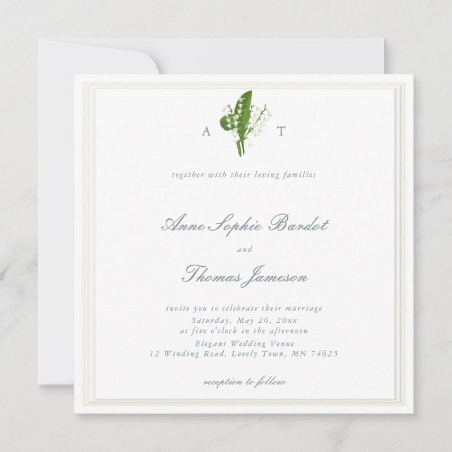 Traditional Triple Embossed Lilly Valley Wedding Invitation (Front)