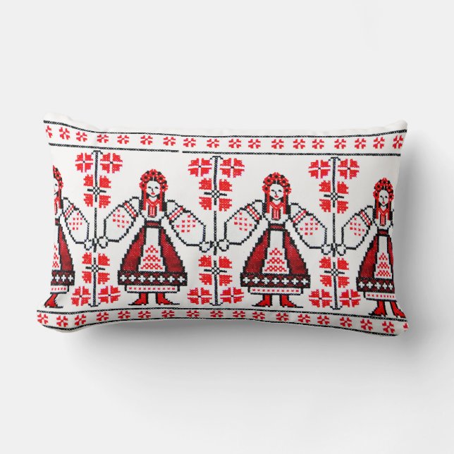 Traditional Ukrainian embroidery ukraine girls Lumbar Pillow (Front)